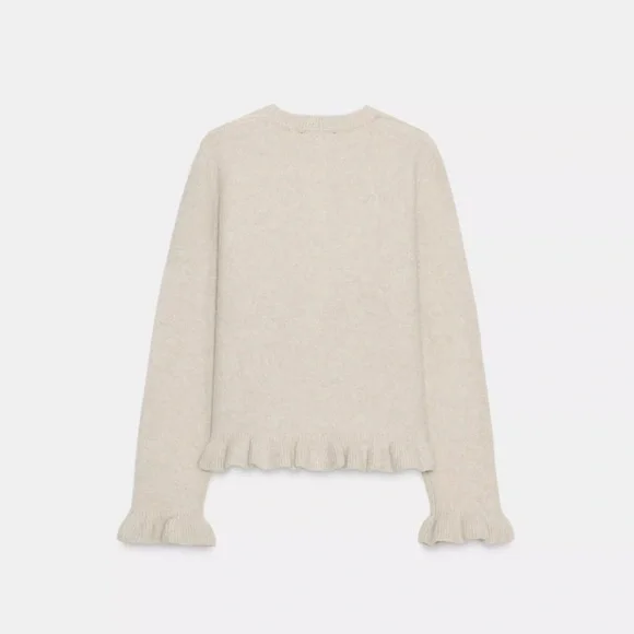 Cream Ruffle Trim Cardigan Sweater - Picture 4 of 5
